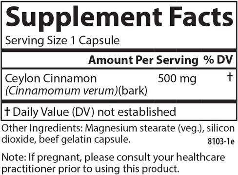 Carlson - Ceylon Cinnamon, Cinnamon Supplements, 500 mg, Cinnamon Extract Pills, Ceylon Cinnamon Capsules, 180 capsules in Saudi Arabia