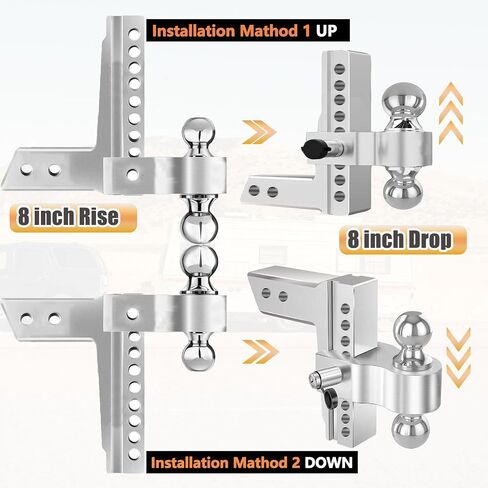 Adjustable Trailer Hitch Tow Hitch Load Bearing 18,500 LBS, Fits 2.5 Inch Receiver, 8-Inch Drop/Rise Drop Hitch, 2" and 2-5/16" Tow Balls Heavy Duty Tow Hitch for Truck(8 inch Drop/Rise) in Saudi Arabia