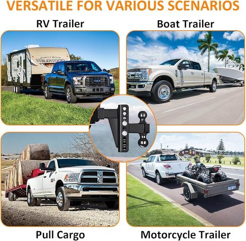 وصلة ربط مقطورة قابلة للتعديل من Koerdo - وصلة قطرة مع جهاز استقبال 2.5 بوصة - قطرة/ارتفاع 6 بوصة، وصلة ربط كروية 2 بوصة و2-5/16 بوصة للشاحنات، 22,000 رطل GTW، وصلة سحب مع دبوس مضاد للسرقة، أسود in Kuwait