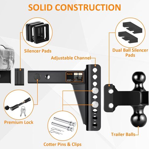 وصلة ربط مقطورة قابلة للتعديل من Koerdo - وصلة قطرة مع جهاز استقبال 2.5 بوصة - قطرة/ارتفاع 6 بوصة، وصلة ربط كروية 2 بوصة و2-5/16 بوصة للشاحنات، 22,000 رطل GTW، وصلة سحب مع دبوس مضاد للسرقة، أسود in Kuwait