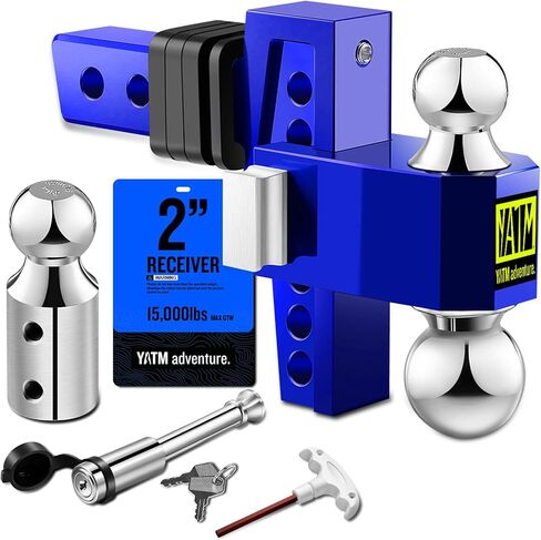 YATM Adjustable Hitches, Fits 2" Receiver,6" Drop/Rise, Replaces Tri Balls (1-7/8", 2", 2-5/16") Keyed of Dual Pin Key Locks, Aluminum Trailer Hitches with GTW 15,000LBS,Ultra Quiet,Blue,Y542006 in Saudi Arabia