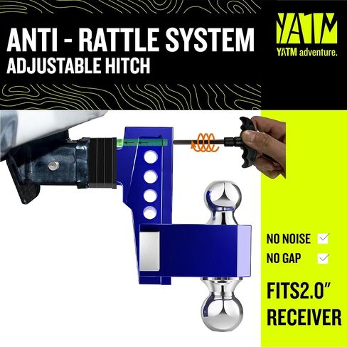 YATM Adjustable Hitches, Fits 2" Receiver,6" Drop/Rise, Replaces Tri Balls (1-7/8", 2", 2-5/16") Keyed of Dual Pin Key Locks, Aluminum Trailer Hitches with GTW 15,000LBS,Ultra Quiet,Blue,Y542006 in Saudi Arabia