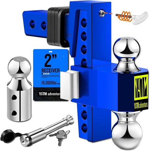 YATM Adjustable Hitches, Fits 2" Receiver,6" Drop/Rise, Replaces Tri Balls (1-7/8", 2", 2-5/16") Keyed of Dual Pin Key Locks, Aluminum Trailer Hitches with GTW 15,000LBS,Ultra Quiet,Blue,Y542006 in Saudi Arabia