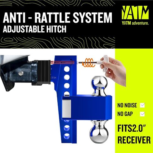 YATM Adjustable Hitches, Fits 2" Receiver,6" Drop/Rise, Replaces Tri Balls (1-7/8", 2", 2-5/16") Keyed of Dual Pin Key Locks, Aluminum Trailer Hitches with GTW 15,000LBS,Ultra Quiet,Blue,Y542006 in Saudi Arabia