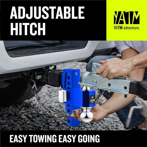 YATM Adjustable Hitches, Fits 2" Receiver,6" Drop/Rise, Replaces Tri Balls (1-7/8", 2", 2-5/16") Keyed of Dual Pin Key Locks, Aluminum Trailer Hitches with GTW 15,000LBS,Ultra Quiet,Blue,Y542006 in Saudi Arabia