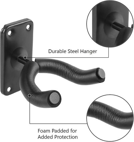 Flexzion Guitar Wall Hooks (2 Pack) - Secure Guitar Holder Bracket, Wall-Mount Guitar Hangers with Padded Yoke Fork, Display Wall Rack for Guitars, Bass, Mandolin, Banjo and More in Saudi Arabia