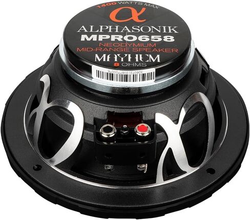 Alphasonik 1 زوج من MPRO658 Mayhem PRO Series 6.5 بوصة 1400 واط بحد أقصى 350 واط RMS مكبر صوت سيارة متوسط ​​المدى 8 أوم، سلة مصبوبة، محيط من القماش، مخروط ورق غير مضغوط، مغناطيس نيوديميوم in Saudi Arabia