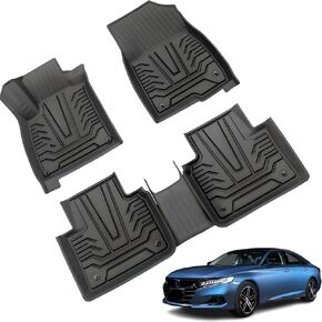 SUPER LINER Floor Mats Compatible with2023-2024 Honda Accord/2023-2024 Honda Accord Hybrid TPE Front & 2nd Row & Trunk Mat