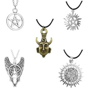 Supernatural Necklace,5 Pack Dean Winchester Mask Pendant Two-Sided Supernatural Necklace
