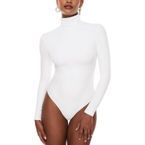 INLYRIC Women's Natrelax Mock Turtleneck Long Sleeve Bodysuit Thong Bodysuits Slim Fitted Thermal Tops