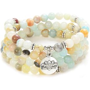 108 Bead Mala Bracelet with Lotus Charm and 6mm Small Stone Beads (Amazonite) in Kuwait