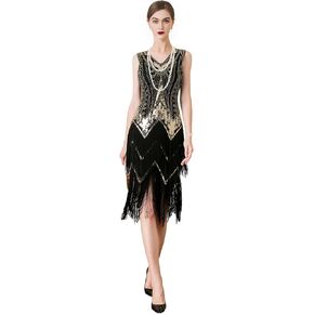 Wuchieal Women's Flapper Dresses 1920s Beaded Fringed Great Gatsby Dress