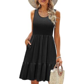 Zeagoo Women Summer Dresses Sleeveless Casual Tank Dress Flowy Tiered Short Beach Dresses Womens Sundress with Pockets