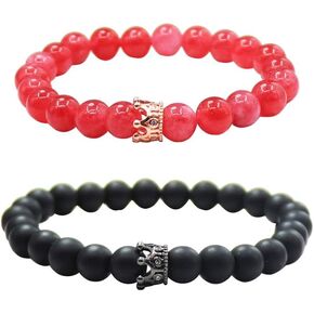 UEUC King&Queen Crown Distance Couple Bracelets His and Her Friendship 8mm Beads Bracelet