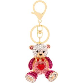 Cute Diamond Bear Keychains Rose Rhinestone Animal Keychain Sparkling Bear Charm Pendant for Key Chain Car Keys Handbags Backpack Wallet