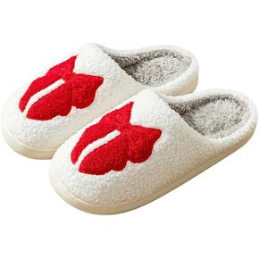 Fuzzy Cute Bow Slippers for Women Winter Warm Cozy House Slippers Plush Indoor Outdoor Shoes