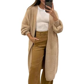 Wyeysyt Womens Fuzzy Long Cardigans Cozy Long Sleeve Open Front Duster Sweater with Belt
