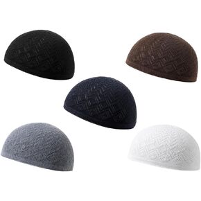5Pcs Men Muslim Prayer Kufi Hat,Cotton Islam Prayer Hat, Muslim Cap for Men, Muslim Crochet Hat, Islamic Muslim Prayer Kufi Hat, Muslim Hats for Men Muslim, for Muslim Ramadan Gifts Multi