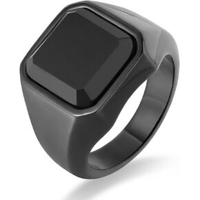 Men's Black Onyx Stone Signet Rings Stainless Steel Ring for Men Square Ring Jewelry for Men, Size 8-12