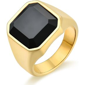 Men's Black Onyx Stone Signet Rings Stainless Steel Ring for Men Square Ring Jewelry for Men, Size 8-12 in Kuwait