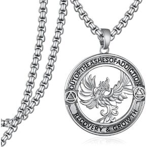 Phoenix Sobriety Necklace - 925 Sterling Silver AA Recovery Symbol Pendant - Sobriety Gifts for Men & Women