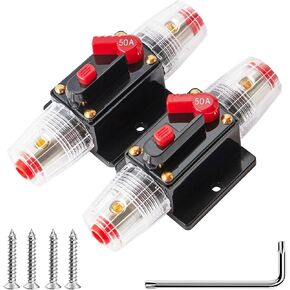 NuIth 50 AMP Inline Fuse Holder Inverter 12V-24V DC, 4-12 AWG 50A Circuit Breaker with Manual Reset for Car Audio, Stereo Switch and Solar Inverter System, 2PCS