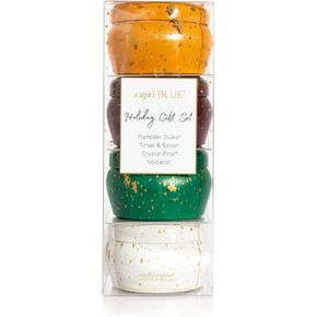 Capri Blue Glimmer Candle Holiday Gift Set - Volcano, Crystal Pine, Pumpkin Dulce, Tinsel & Spice - Luxury Aromatherapy Candles - 3 Oz Each