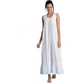 100% Cotton iconic white bohemian nightgown Victorian style sleeveless night dress sleepwear nighty