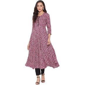 Tissu Women's Maroon & White Floral Printed Kurta
