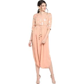 Janasya Indian Women's Peach Poly Crepe Kurta