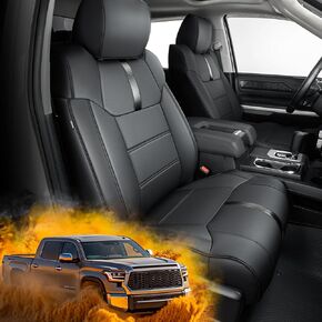 Upgraded Seat Covers for Toyota Tundra 2014-2021 (CrewMax only), Car Leather Seat Protectors for Tundra Accessories 2014 2015 2016 2017 2018 2019 2020 2021 (Carbon Fiber Black)