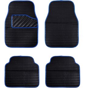 CAR PASS Universal Fit Leather 4pcs Car Floor Mat,Waterproof Automotive Car Mats Full Set, Anti-Slip PU Faux Leather Floor mats Fit for Suvs,Trucks,sedans,Vans,Set of 4((Black and Blue)