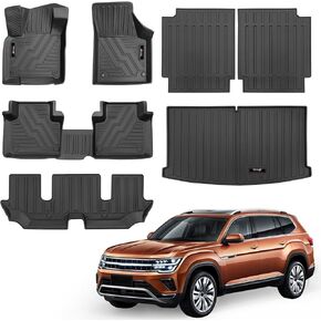 Custom for 2018-2024 2025 Volkswagen Atlas Cross Sport Floor Mats Trunk Cargo Liner and Rear Seat Backrest Mat All Weather TPE Protection Mat Accessories (only for VW Atlas Cross Sport 5 Seats)