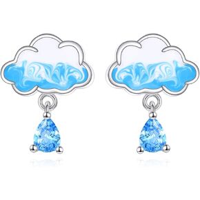 URONE Raindrop Cloud Earrings 925 Sterling Silver Rain Cloud Stud Earrings Cloud Jewelry for Women