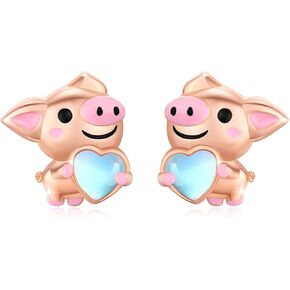 Animal Earrings 925 Sterling Silver Moonstone Axolotl/Pig/Giraffe Stud Earrings Hypoallergenic Cute Mother's Day Animal Jewelry Gifts for Women Birthday in Kuwait
