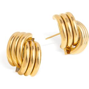 Jean Beau Chunky Geometric Hoop Stud Earrings for Women, Trendy Statement Twisted Knot Hypoallergenic Earing Summer Beach Fashion Jewelry Gift