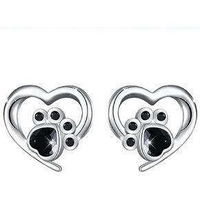 Dog Paw Stud Earrings Silver Heart Earrings for Women Cute Heart Dog Puppy Cat Pet Paw Print Earrings Small Stud Earrings Animal Jewelry