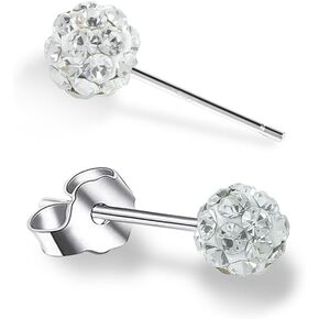 925 Sterling Silver White Sparkle Crystal Disco Ball Stud Earrings for Women