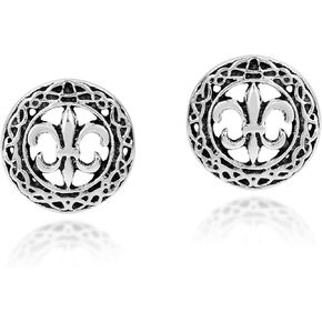 AeraVida Vintage Fleur De Lis or French Lily .925 Sterling Silver Stud Earrings | Celtic Frame Dainty Intricate .925 Silver Jewelry for Women