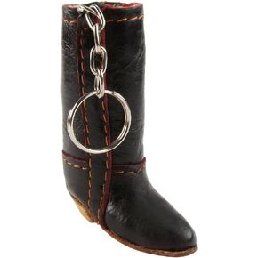 Treasure Gurus Western Mini Black Leather Cowboy Boot Keychain