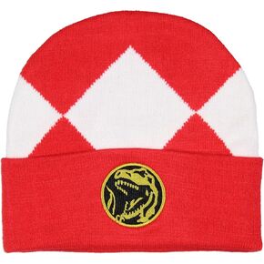 Red Ranger Beanie Mighty Morphin Power Ranger Embroidered Dino Coin Knit Cuff Adult Beanie Winter Cap OSFM for Men Women
