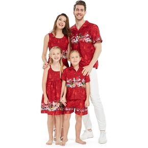 Matchable Family Hawaiian Luau Men Women Girl Boy Clothes in Christmas Santa in Hawaii Red Cross