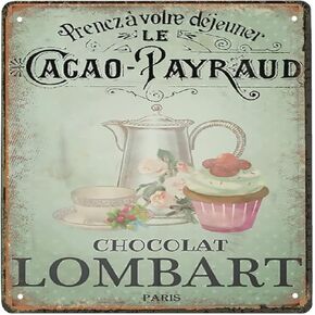 Retro Metal Aluminium Tin Sign French Vintage Pastry Wall Art Tea & Cake - Kitchen Art - Vintage Chocolat Paris Labels Graphics Printable DecorWall Poster Plaque 12x12 Inch