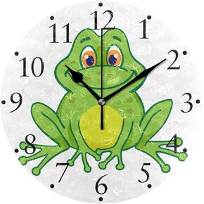 Wall Clock, Little Funny Frog Wall Clock Hanging Modern Art Round Clock Silent Non Ticking Battery Operated Round Kitchen Wall Clock for Living Room Bedroom Decor
