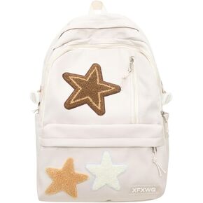 Y2k Backpack with Kawaii Pendant Aesthetic Star Backpack Cute Preppy Laptop Book Bag Back to College Supplie (Caramel,One Size)
