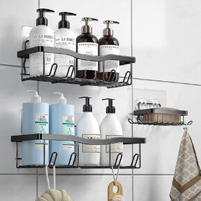 Shower Caddy 3 Pack, Adhesive Shower Organizer Rack, No Drilling Stainless Steel Shower Shelves, Rustproof Wall Shelf for Inside Shower, Bathroom Storage and Home Decor Accessories, Black