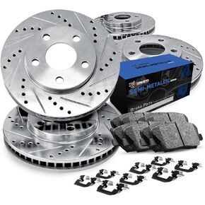 R1 Concepts Front Rear Brakes and Rotors Kit |Front Rear Brake Pads| Brake Rotors and Pads| Semi Metallic Brake Pads and Rotors |Hardware Kit|fits 2007-2008 Ford Edge, 2007-2008 Lincoln MKX