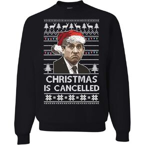wild custom apparel Christmas Is Cancelled Santa Michael Scott Office Ugly Christmas Sweater Crewneck Sweatshirt