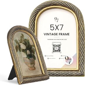 97 Decor Rustic 5x7 Gold Picture Frame- Gold Vintage Frame 5x7, Antique Ornate Photo Frame 5 By 7 Picture Frame, Arch Frame For Tabletop And Wall Hanging