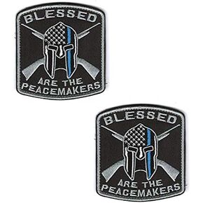 Antrix 2 Pieces Tactical Blessed are The Peacemakers Thin Blue Line Helmet Badge Emblem Patch for Caps,Bags,Backpacks,Clothes,Vest,Uniforms,Tactical Gears Etc.